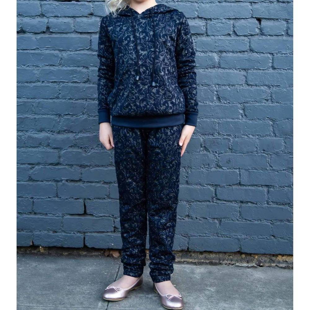 NEW EVA FRANCO girl's chia mini jogger in navy knit